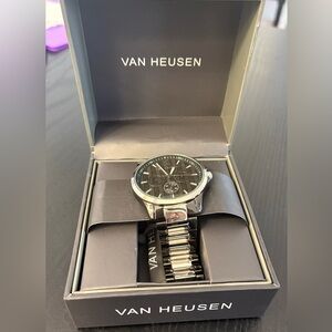 Van Heusen Black Dial Silver Band Watch